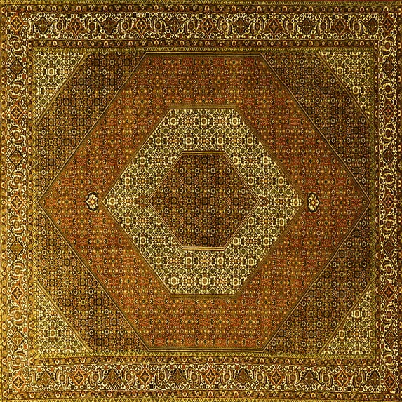 Ahgly Company Indoor Square Medallion Yellow Traditional Area Rugs, 7' Square