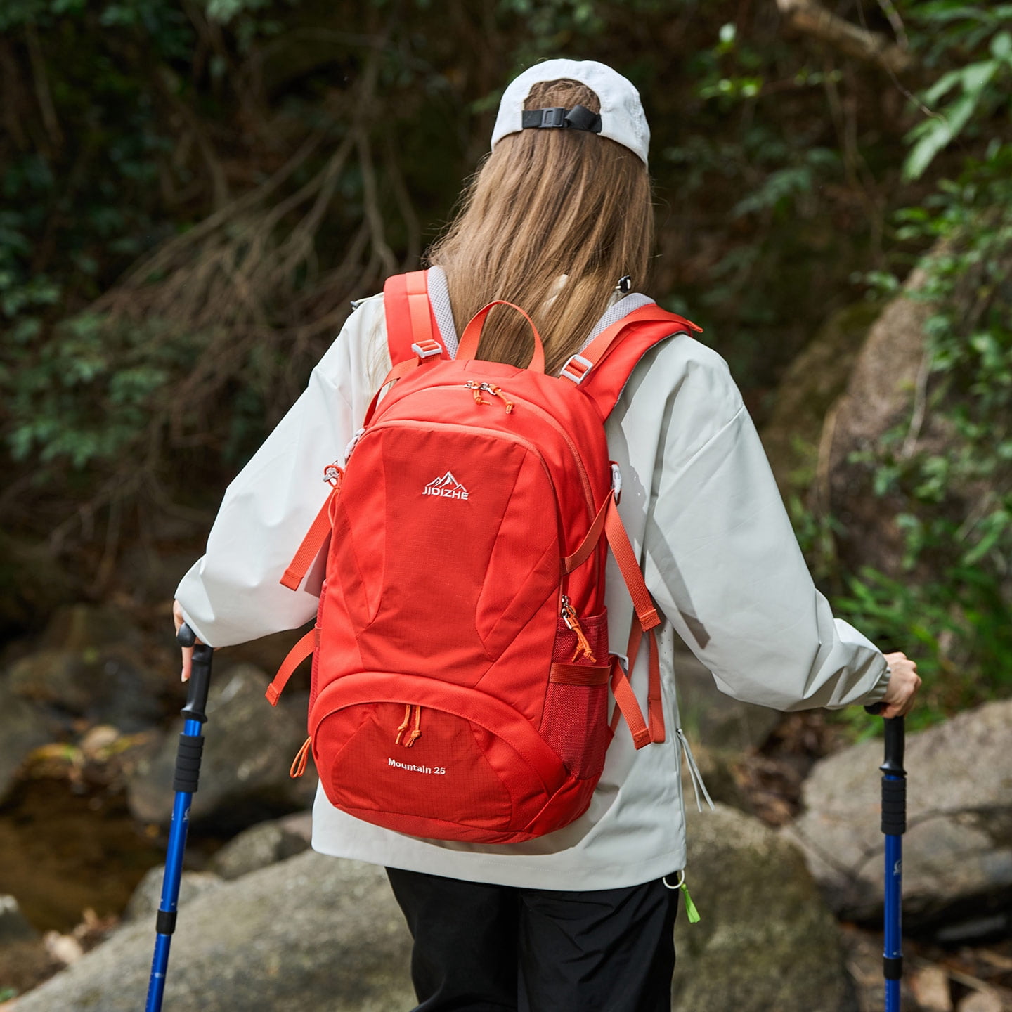 JIDIZHE 25L Polar Explorer Hiking Backpack, Lightweight Water-Resistant Outdoor Travel Backpack for Men & Women, Red