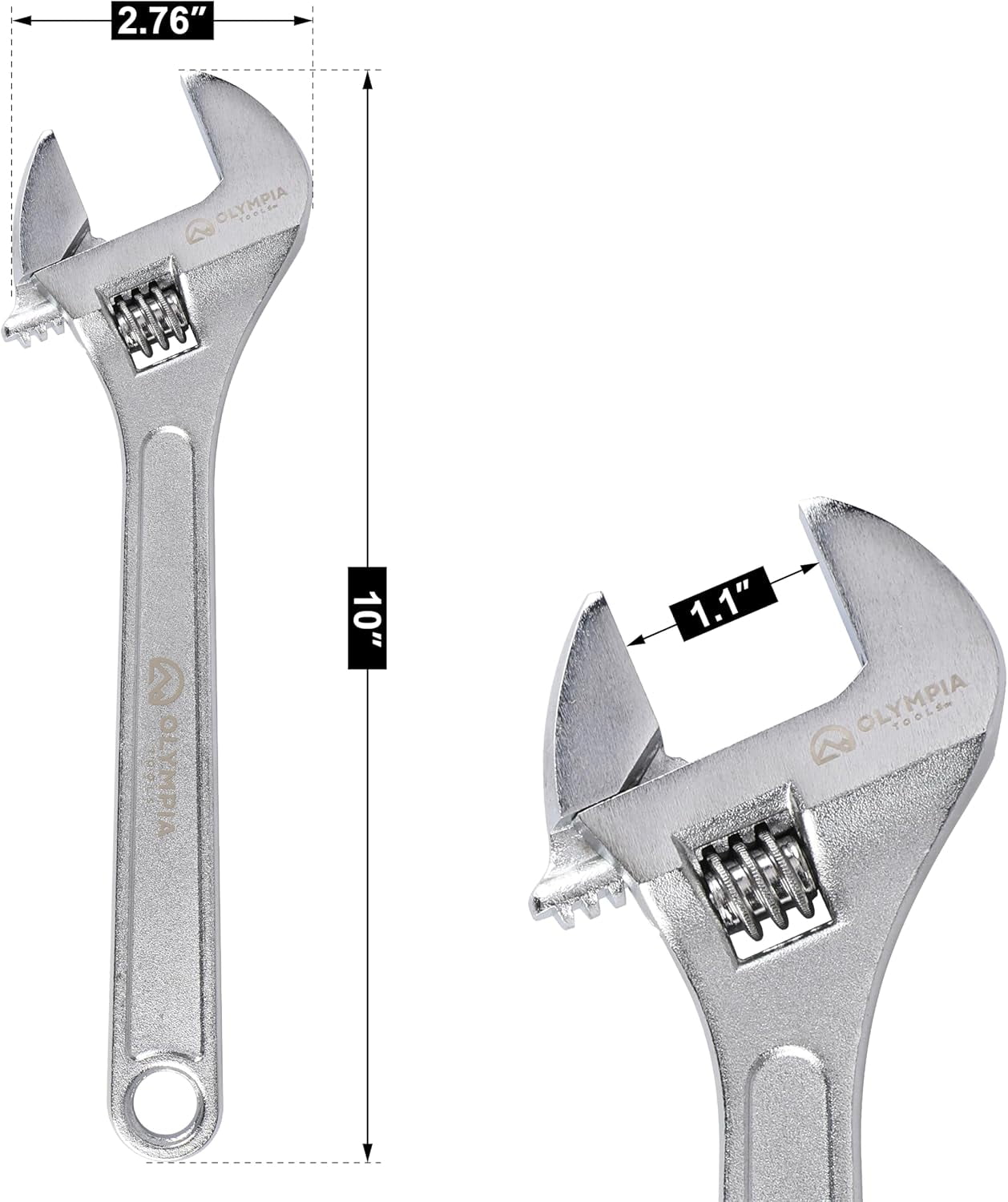 10" Adjustable Wrench, Heavy Duty Drop Forged Steel, Chrome Plated, Precision Machined Jaws, Rust Resistant