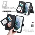 thumbnail image 4 of Feishell for Samsung Galaxy S21 Multi-Function Wallet Case, with Wrist Strap, Premium PU Leather 2 in 1 Magnetic Detachable Purse 14 Card Holder Slots Zipper Pocket Phone Case for Women Men,Black, 4 of 8