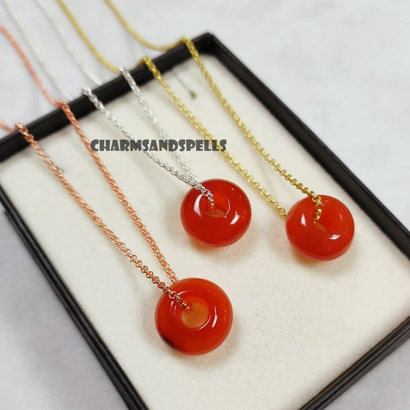 Natural Carnelian Donut Necklace | Unique Carnelian Necklace | Gemstone Necklace | Spinner Necklace | Boho Fidget Jewelry | Christmas Gifts