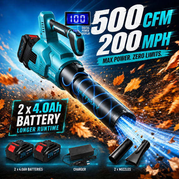 UNTIMATY 500 CFM Cordless Leaf Blower for Lawn Care 200 MPH Battery Leaf Blower Leaf Blower with 2 x 4.0Ah Battery, Brushless Motor, Charger, 3 Variable Speeds