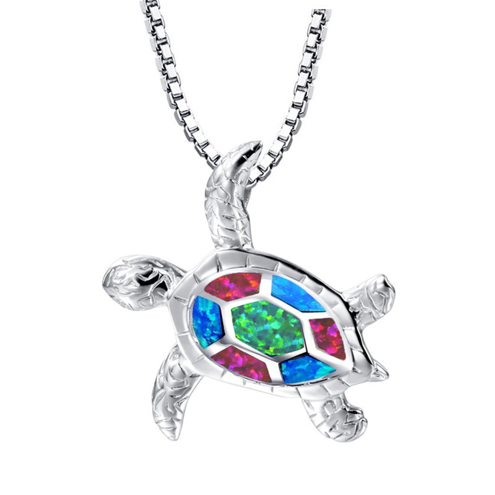 Chic Silver Plated Blue Opal Sea Turtle Cutout Pendant Women Necklace Beach Gift 