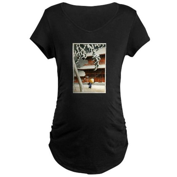 CafePress - JAPANESE SNOW_Wood Block Print Maternity T Shirt - Maternity Dark T-Shirt