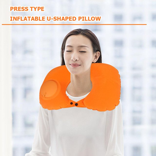Cojín de cuello de avión inflable de aire de prensa de almohada de viaje en forma de U (naranja)