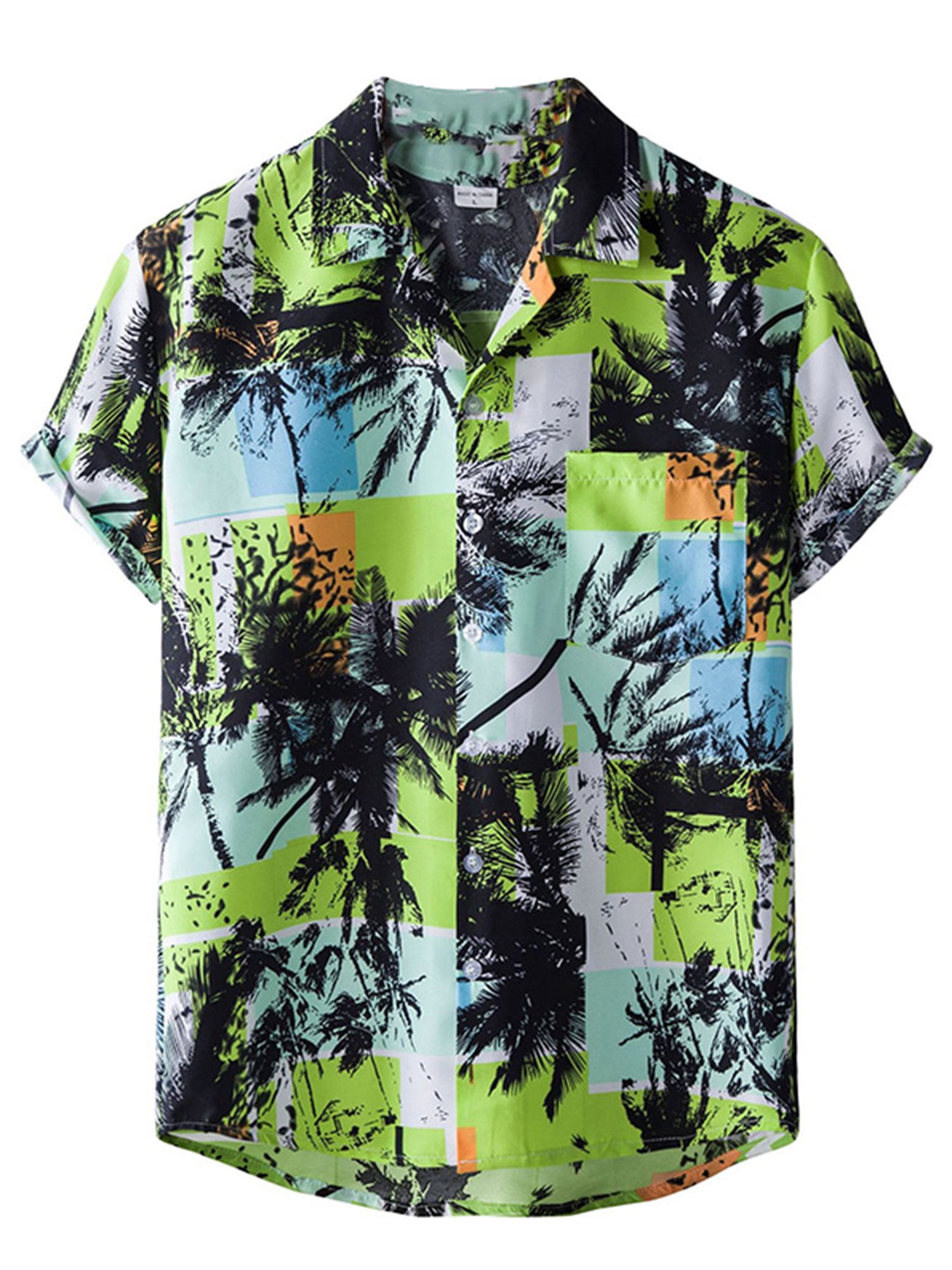 Mens Hawaiian Short Sleeve Shirt Lattice Print Casual Button Down Standard Fit Beach Shirts