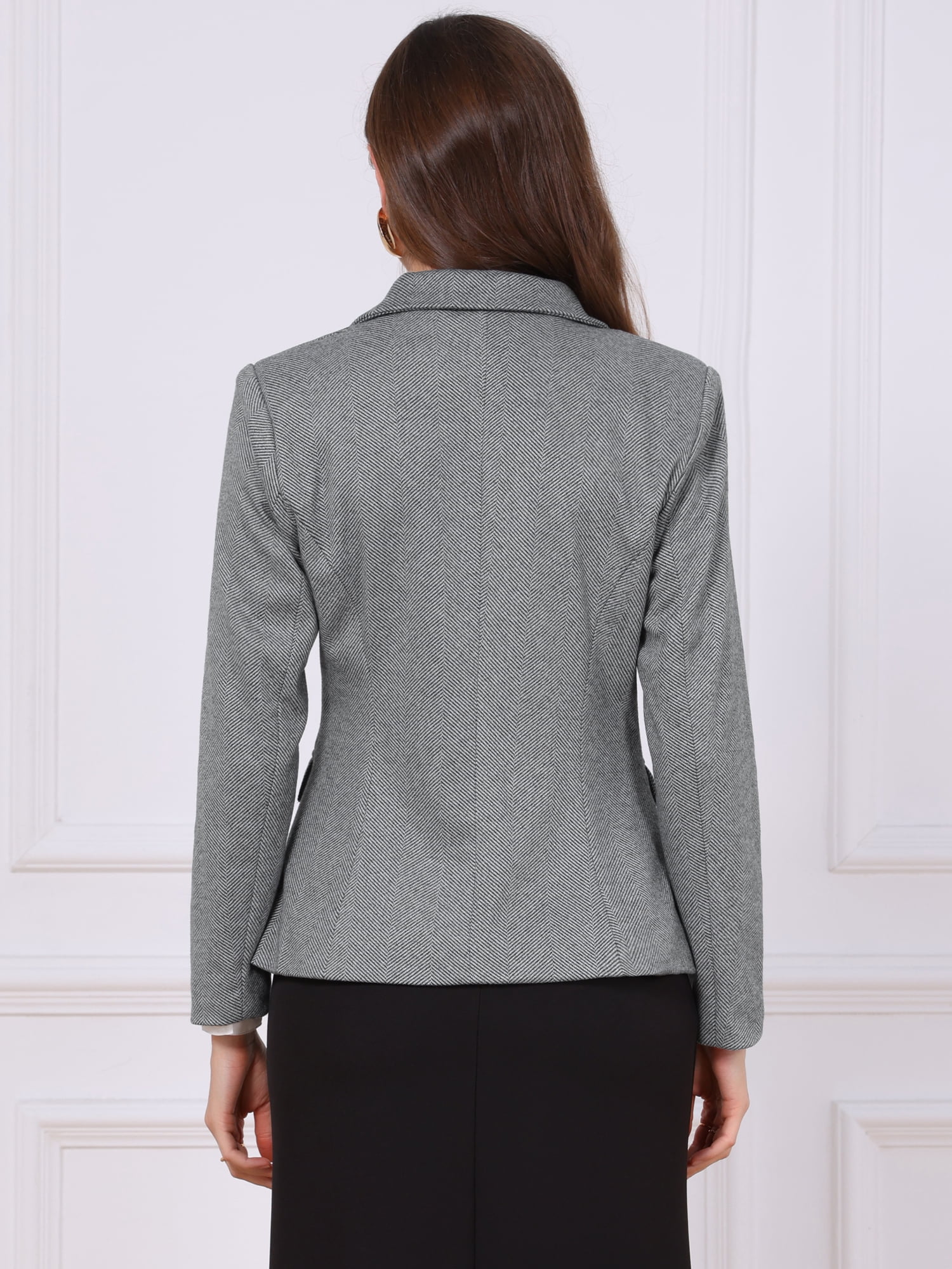DARING DIVA Women's Herringbone Office Wear Blazer L Grey Black