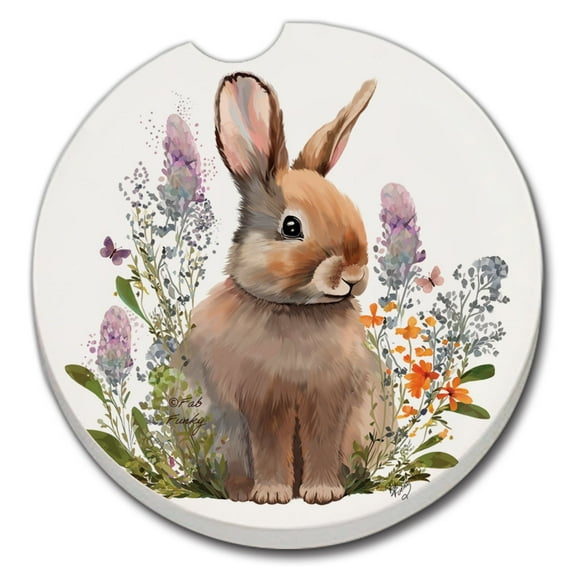 Thirstystone "Rabbit in Lupins" Single Absorbent Stone Car Coaster