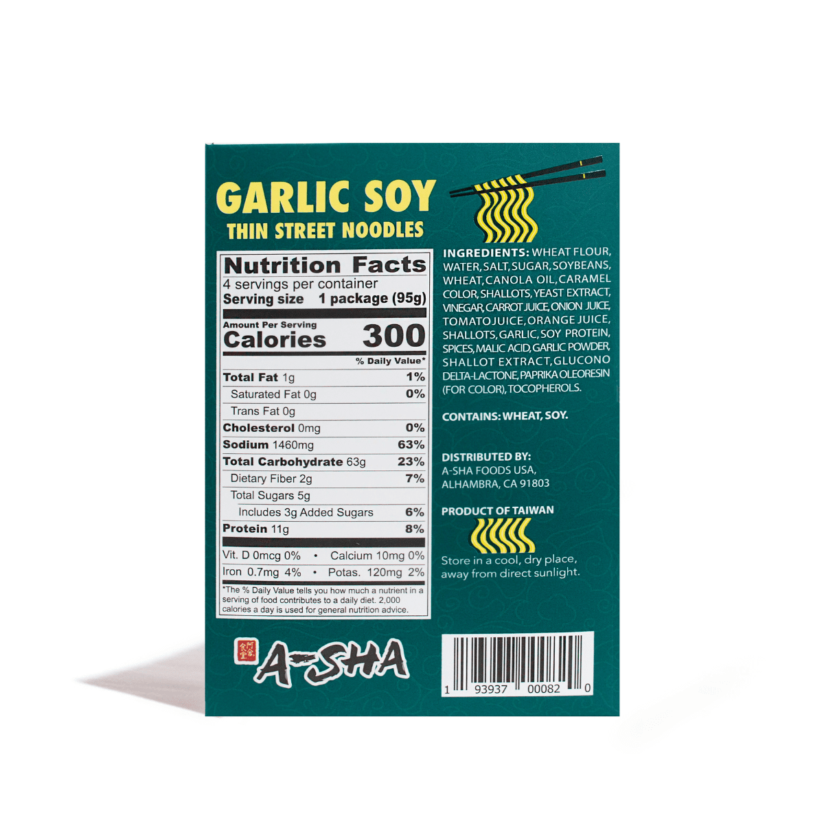 A-Sha Garlic Soy Thin Street Noodle Box 4 Pack