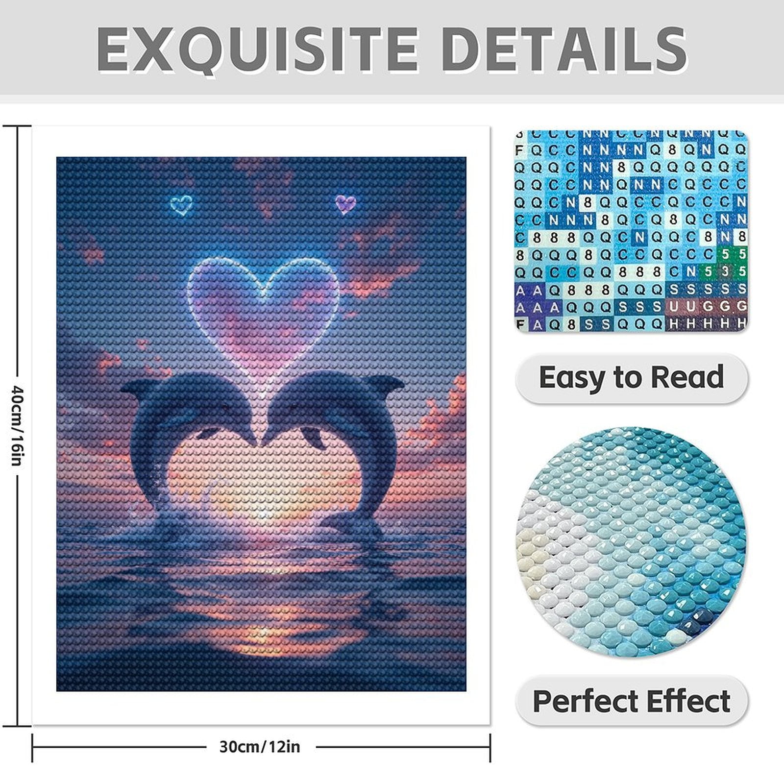 Diamond Art Kit for Adults, Dolphins Love Sea Sunset Sky Diamond Painting for Adults Beginners, 5D DIY Diamond Art Painting Kits, Colorful Diamond Painting Craft for Home Decor 12x16 Frameless