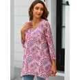 thumbnail image 5 of ENMAIN Women's Pink Floral Tunic Tops 3/4 Sleeve Blouses V Neck Shirts with Leggings Plus Size M, 5 of 8