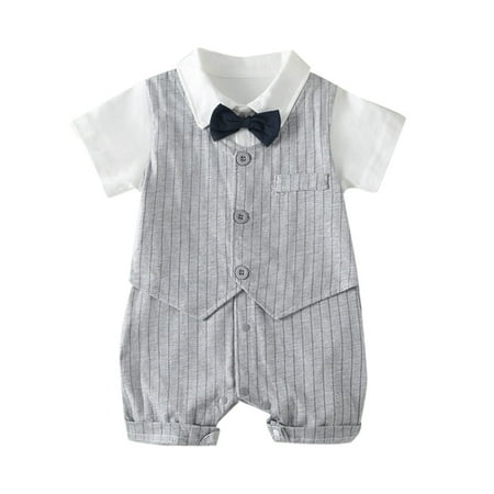 

Sngxgn Baby Boys Formal Suit Gentleman Bowtie Romper Suspenders Shorts Wedding Tuxedo Outfit Cake Smash Christening Clothestoddler romper Grey 0-3 Months
