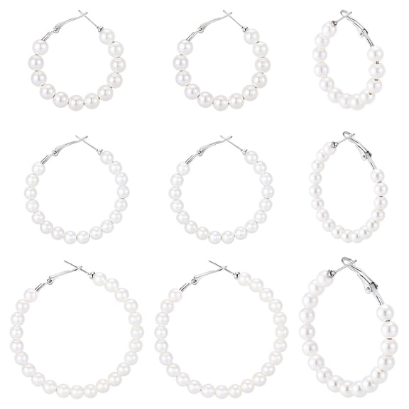 1 Box 12Pcs 6 Pairs Pearl Hoop Earrings Lightweight White Pearl Earrings Elegant Huggie Circle Jewelry