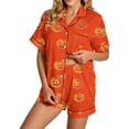 thumbnail image 3 of Womens Halloween Pajama Sets Short Summer Fall Printed Shirt Loose Casual Loungewear Orange XL, 3 of 5