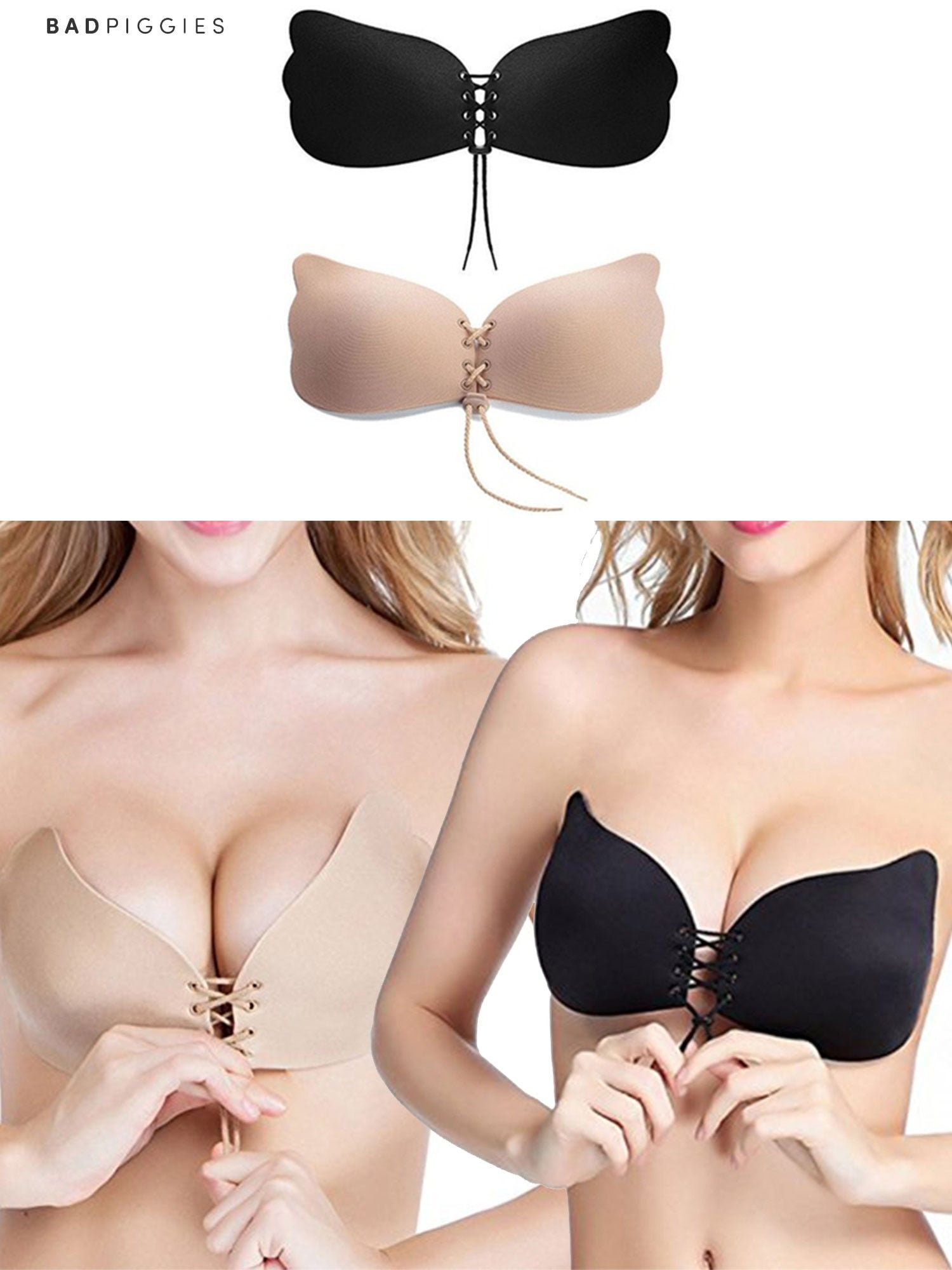 BadPiggies 2Pack Womens Invisible Sticky Bras Self Adhesive Strapless