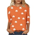 thumbnail image 2 of St. Patrick's Day T-Shirt for Women Classic Small Shamrock Pattern Three Quarter Sleeve Crewneck Relaxed Fit Festive Holiday Graphic Top, 2 of 5