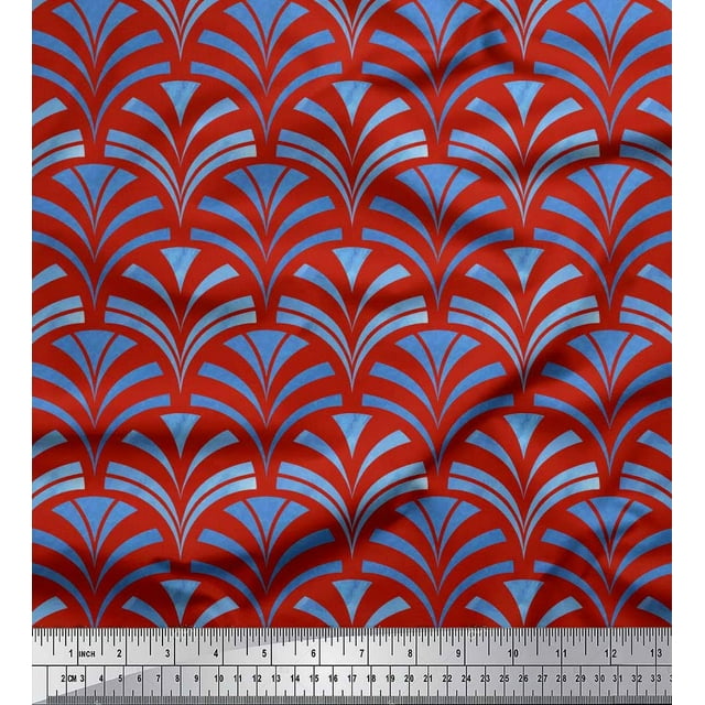 Soimoi Poly Georgette Fabric Scales Geometric Printed Fabric 1 Yard 42 Inch Wide