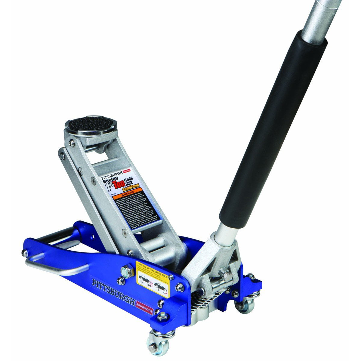 Power Zone Dual Pump Quick Lift 3-1/2 Ton Aluminum and Steel Racing Jack Lift Range: 4-1/8” to 18-5/16” Silver 680063-A 