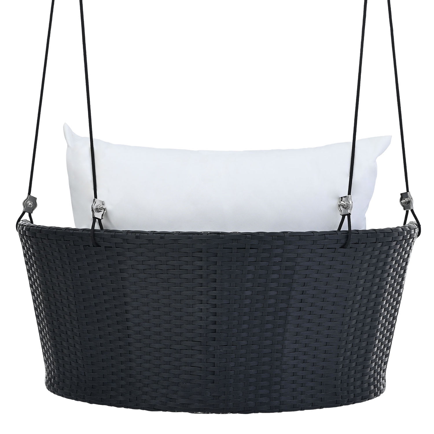 Kadyn 33.8" Single Person Hanging Seat, Rattan Woven Swing Chair With Ropes, Gray Wicker and Cushion, Wicker Porch Swing for Outdoor, Black White Kadyn 33.8" Single Person Hanging Seat, Rattan Woven Swing Chair With Ropes, Gray Wicker and Cushion, Wicker Porch Swing for Outdoor, Black White