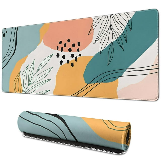 Versatile Large Gaming Mouse Pad - Abstract Art Design, Waterproof, Non-Slip Base - Perfect for Gaming or Office Laptop - Modern Boho Leaves - Extended Desk Pad - 31.5 X 11.8 Inch