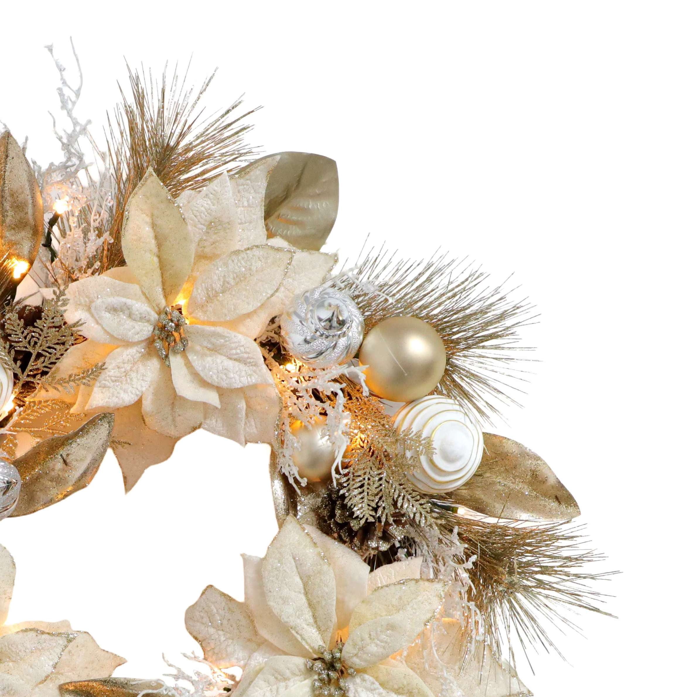 24 Inch Golden Poinsettia Christmas Wreath by Holiday Time