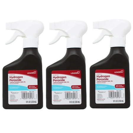 Leader Hydrogen Peroxide First Aid Antiseptic Topical Solution USP, 3% Spray Bottle 8 fl oz - 3 Pack