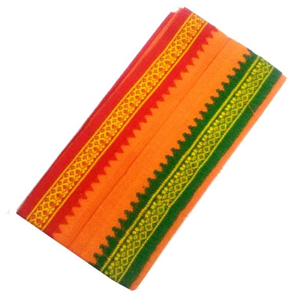 Stylesindia Men's Cotton Angavastram Stoles with Thalapathi Style Border - 1.2 Meters Length Dupatta (Orange)