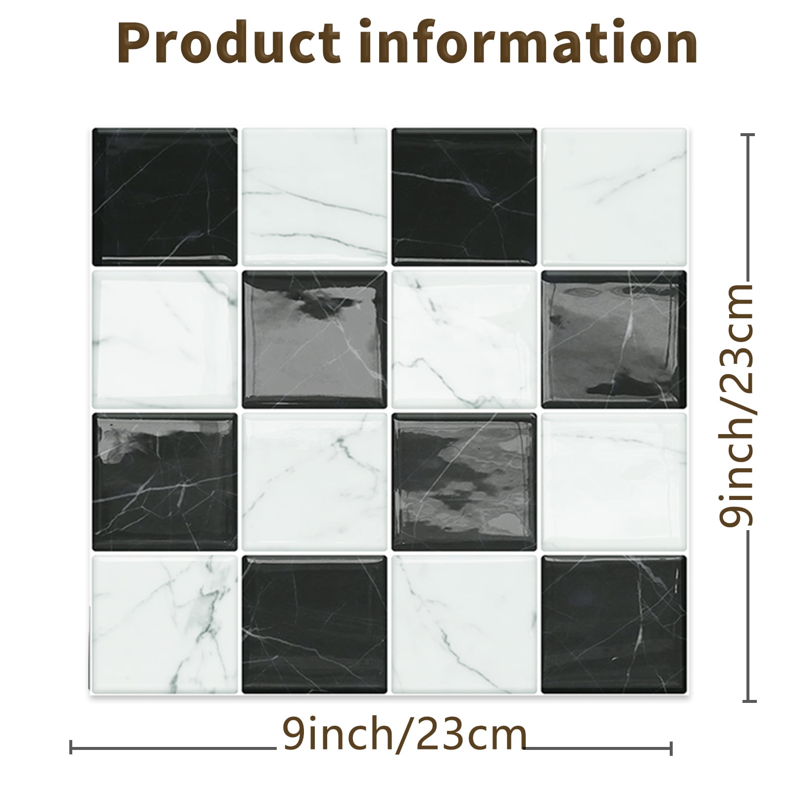 DEWOO Thick Peel and Stick Backsplash Tiles Kitchen Bathroom Square Self Adhesive Wall Tile Checkerboard Checkered Stickers,Black (10-Sheet, 9"×9")