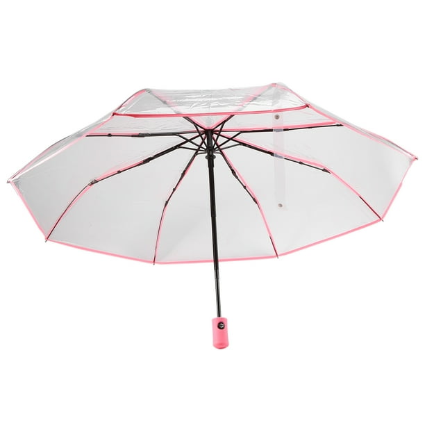 Transparent Umbrella Automatic Umbrella Rain Women Men Sun Rain Auto Compact Folding Windproof Style Clear umbrella,Transparent + pink border -