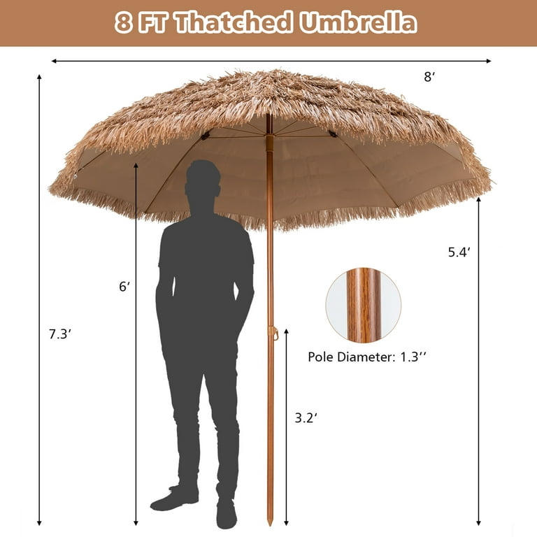 Gymax 8 FT Hawaiian Style Outdoor Hula Umbrella Tropical Umbrella 