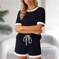 thumbnail image 5 of Gamivast Two Piece Sets for Women Summer Ribbed Knit Short Sleeve Tee & Shorts Outfits Contrast Trim Lounge Wear Casual Pajamas Soft Sporty, 5 of 5