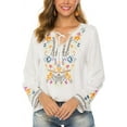 thumbnail image 5 of Women's Embroidered Tops Mexican Shirt V Neck Summer Casual Tops Peasant Tunic Loose Blouse, 5 of 6