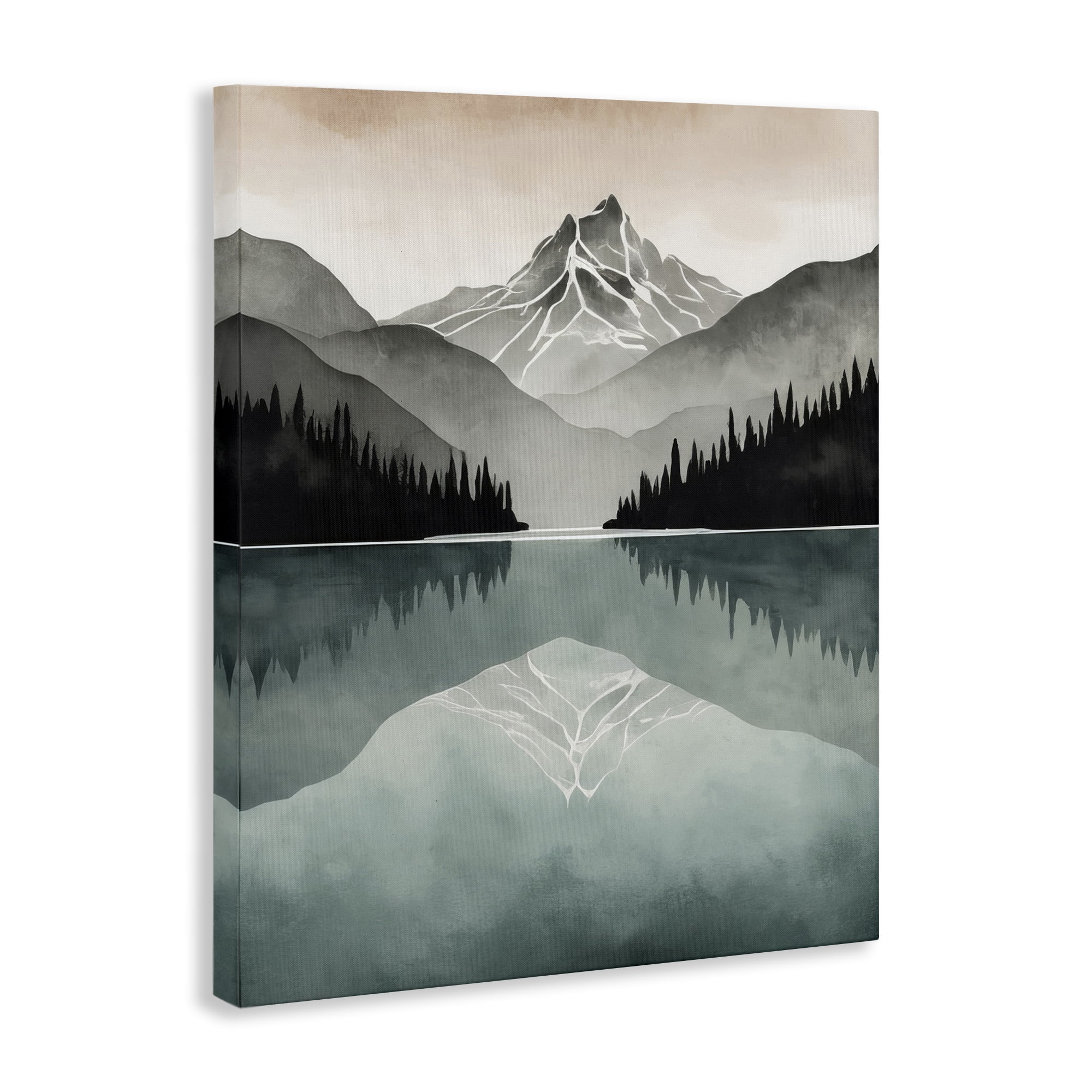 Stupell Industries Mountain Reflecting over Lake Landscape Painting Gallery Wrapped Canvas Art Print Wall Art, 16 x 20