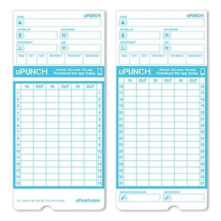Pay-to-Punch Time Card for SB1200 Time Clock, Two Sides, 3.38 x 7.38, 100/Pack Pay-to-Punch Time Card for SB1200 Time Clock, Two Sides, 3.38 x 7.38, 100/Pack