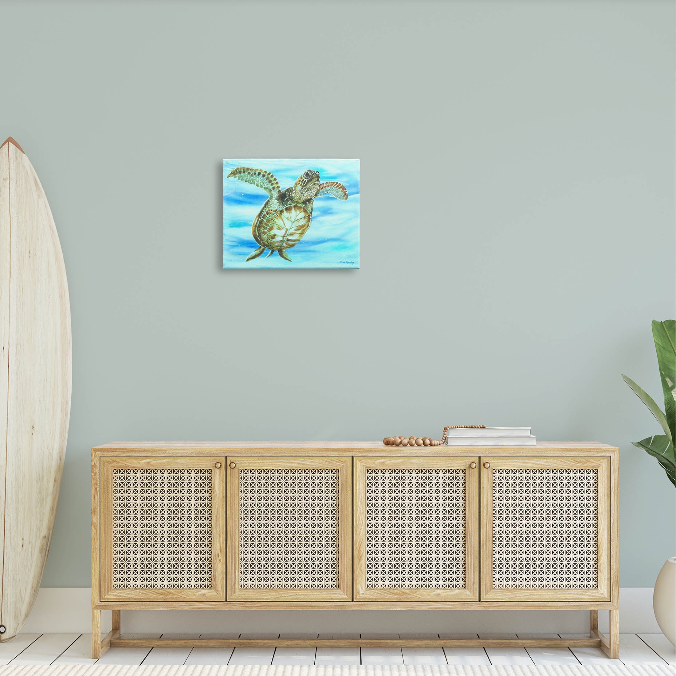 Vivid Underwater Turtle Wildlife Animals & Insects Painting Gallery Wrapped Canvas Print Wall Art