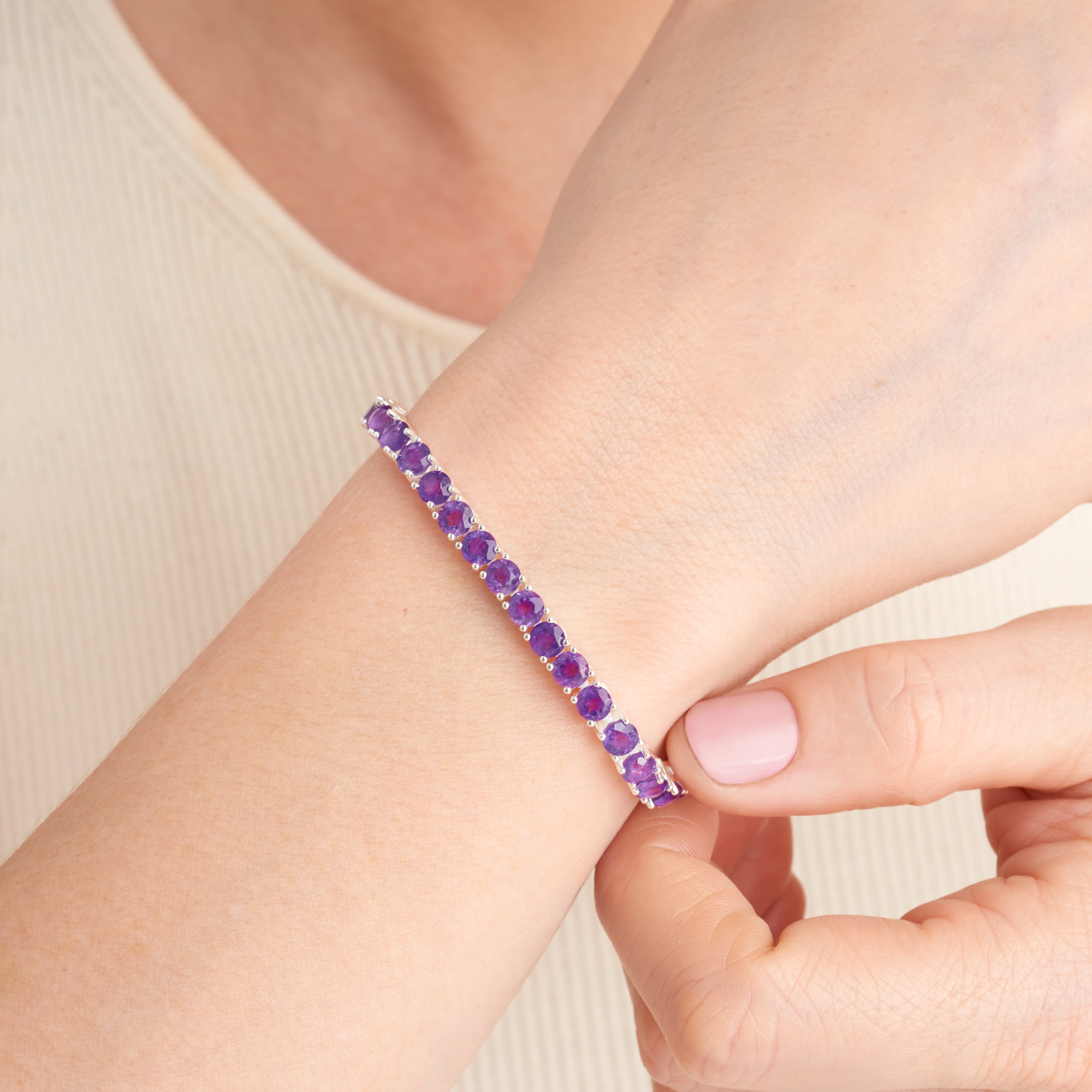Forever Facets Sterling Silver Genuine Amethyst Tennis Bracelet, Adult Female
