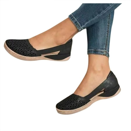 Mepaouo Women s Ballet Flats Cutout Leather Walking Dress Shoes Round Toe Slip on Loafer Shoes