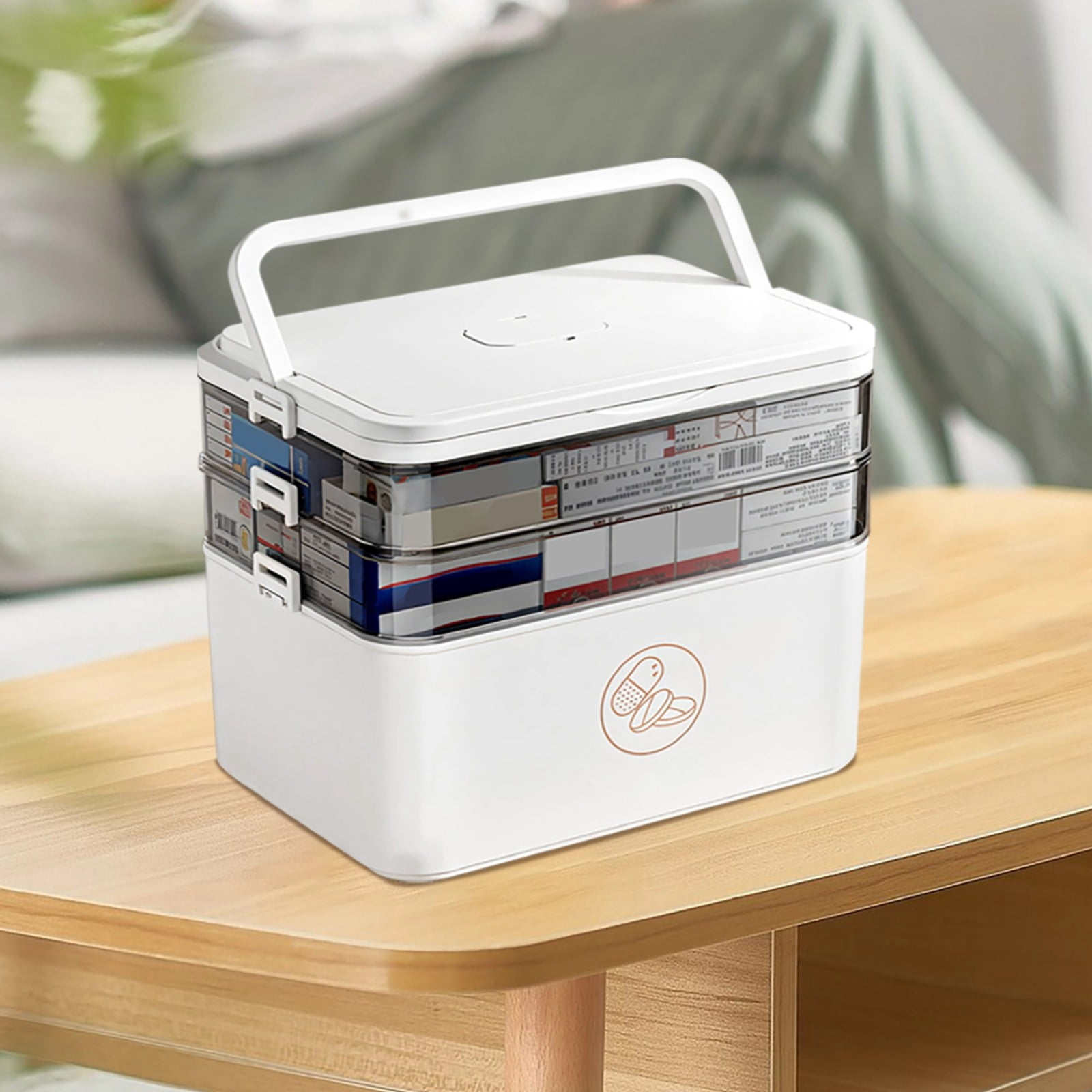 Extra Large 3-Tier Medicine Organizer, XXL Pill Box 7 Day, Travel-Friendly with Labels, 3 Times a Day Pill Organizer, Transparent Window, Pill Box 7 Day Storage
