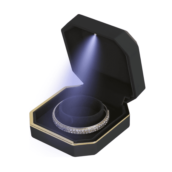 Luxury LED Jewelry Bracelet Gift Box with LED Light, Velvet Small Jewelry Box Storage Box, Wedding, Engagement, Proposal, Birthday, and Anniversary Storage Rack (Black)