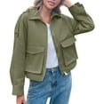 thumbnail image 2 of Abomasnow Women's Cropped Bomber Jackets Lightweight Zip Up Lapel Collar Long Sleeve Short Jacket with Pockets S-XL, 2 of 7