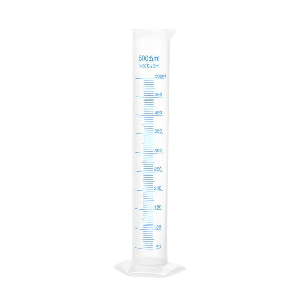 Cilindro graduado de plástico Uxcell, cilindro medidor de 500ml, marcado métrico de 2 lados, base hexagonal clara para laboratorio en casa