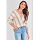 thumbnail image 3 of Suéter PRETTYGARDEN 2025 de rayas con cuello en V beige Talle L, 3 of 7