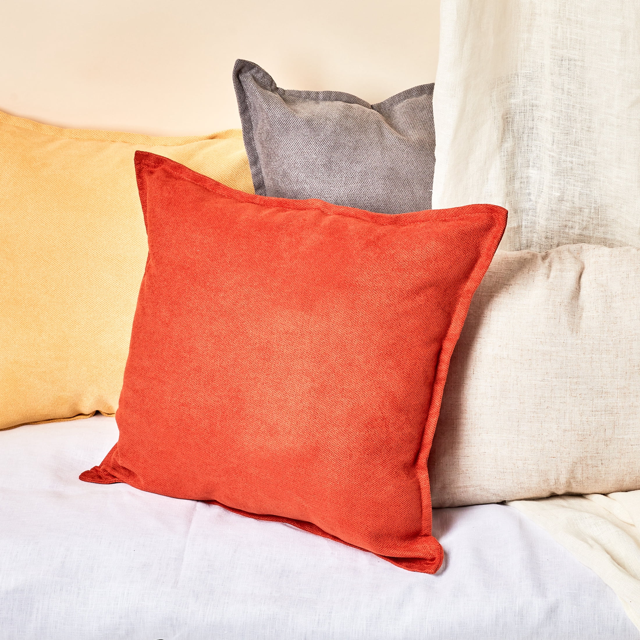 Mainstays Faux Suede Decorative Throw Pillow with Flange, 18" x 18", Baked Clay