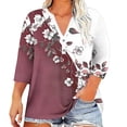thumbnail image 2 of Cutuoiiu Women's Daily Flower Prints 3/4 Sleeve Plus Size T-shirts Loose Button V-Neck Cozy Tops Gifts, 2 of 5