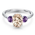 thumbnail image 3 of Gem Stone King 925 Sterling Silver Peach Morganite and Purple Amethyst Engagement Ring for Women | 2.10 Cttw | Oval 9X7MM | Gemstone October Birthstone | Size 9, 3 of 6