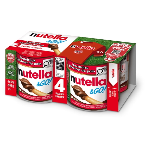 NUTELLA & GO! Hazelnut And Cocoa Spread With Breadsticks, Snack Packs, Perfect Bulk Snacks for Kids 4x52g
