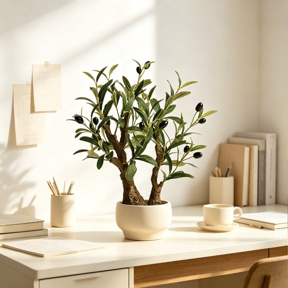 TOARTi Olive Bonsai Tree Faux Fruit Plastic Leaves Potted Plant For Home Office Indoor Tabletop Desk Kitchen Living Room Bedroom 1.5 ft
