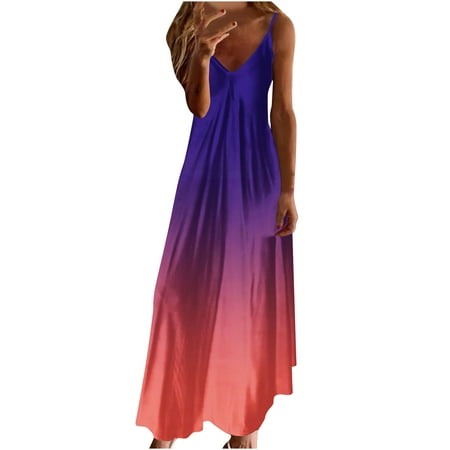 

Juebong Women s Maxi Dresses Summer Casual V-Neck Sleeveless Vacation Beach Long Dress