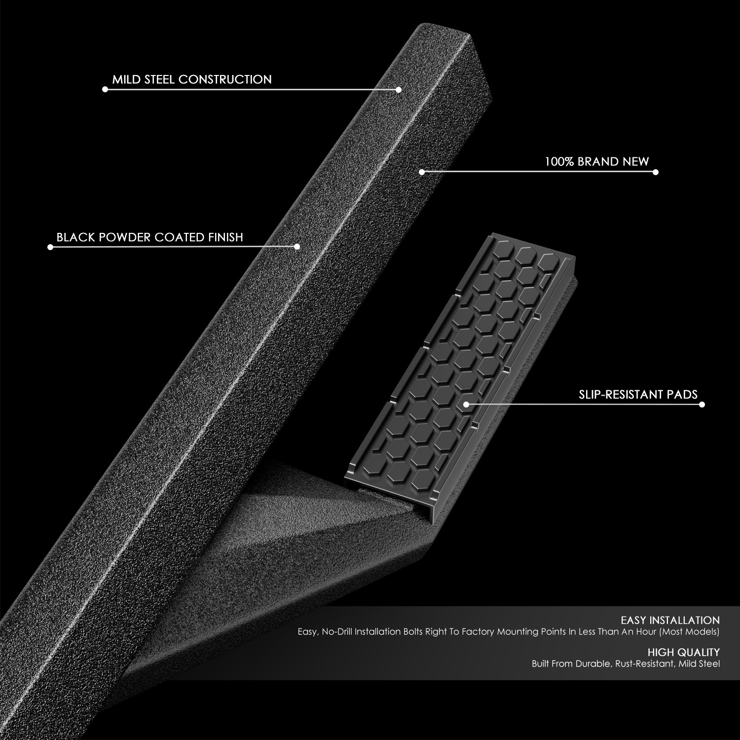 Nuvision for 18-24 Jeep Wrangler JL 4Dr Pair Steel Side Arm Step Nerf Bar Running Boards