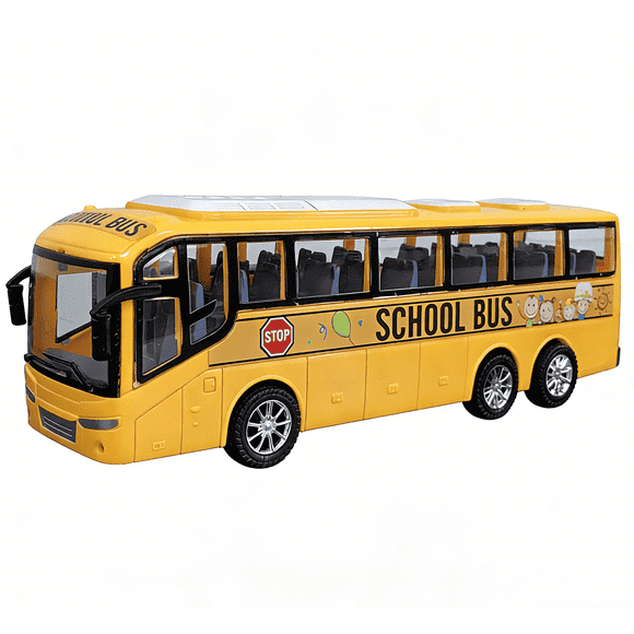 1:30 Scale Yellow School Bus Toy - Large 12.5 Inch Go Inertia Bus Cars Model, ABS Diecast Plastic Kids Toys Car with Realistic Design for Boys Girls, Birthday Party Gift for Toddlers (Yellow)